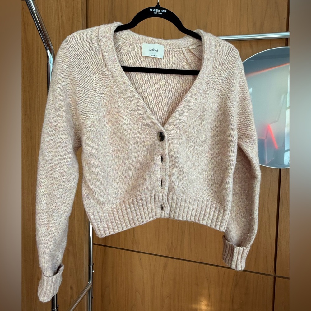 PreLoved Wilfred Women's Cream & Pink Cropped Cardigan Sweater in Size Small